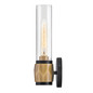 Preview: Elstead Ellison Wandleuchte E27 Schwarz mit Heritage-Messing Glas klar IP44