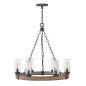 Preview: Elstead Sawyer Außen-Kronleuchter E14 6-fach Sequoia-Holzoptik mit rostfarbenen Eisenakzenten und klarem Glas mit Sprenkeln Glas mit Luftbläschen IP44