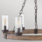 Preview: Elstead Sawyer Außen-Kronleuchter E14 6-fach Sequoia-Holzoptik mit rostfarbenen Eisenakzenten und klarem Glas mit Sprenkeln Glas mit Luftbläschen IP44