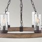 Preview: Elstead Sawyer Außen-Kronleuchter E14 6-fach Sequoia-Holzoptik mit rostfarbenen Eisenakzenten und klarem Glas mit Sprenkeln Glas mit Luftbläschen IP44