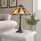 Preview: Elstead Navajo Tischlampe E27 2-fach Bronze und Kunstglas-Schirm Tiffanyglas