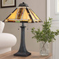 Preview: Elstead Navajo Tischlampe E27 2-fach Bronze und Kunstglas-Schirm Tiffanyglas