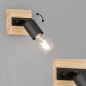 Preview: FHL Juris Wandleuchte im Industrial-Design, Wandlampe E27 schwarz Holz natur