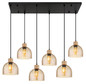 Preview: Globo Pendelleuchte Swanson 6-flammig E27 Schwarz matt amber Metall Glas 130x105cm