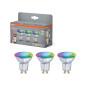 Preview: OSRAM LED Leuchtmittel SMART+ MATTER SPOT GU10  MULTICOLOR 4.7W 827...865 Multicolor GU10 TRIPLE PACK Dimmbar RGBTW 4099854529849
