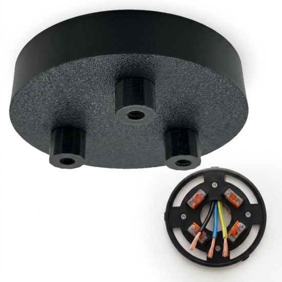 Bioledex Decken Baldachin 100x25mm für 3 x Hängeleuchten mit WAGO-Halterungen, Schwarz