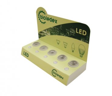 POS Stand - Präsentation von 5 Bioledex LED Lampen E27 E14 GU10