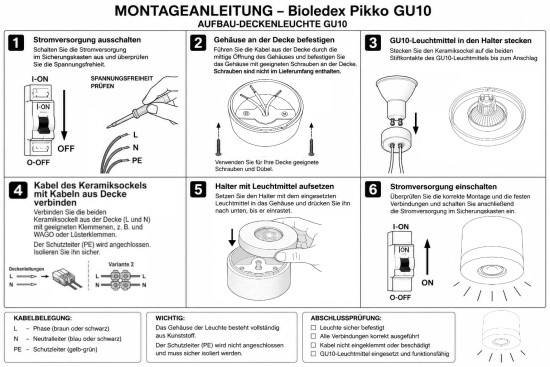 Bioledex PIKKO Deckenleuchte GU10 Aufbau 100mm Deckenspot Schwarz /Rot Anschrauben oder Kleben