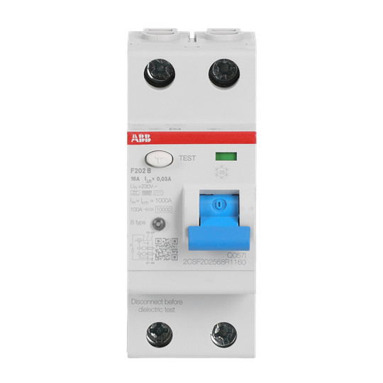 ABB F202B-16/0,03 FI-Schutzschalter Typ B 2P, 16A, 30mA, 3kA, 2TE