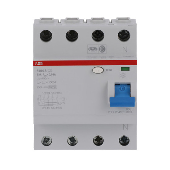 ABB F204A-63/0,03 FI-Schutzschalter 4P,Typ A,63A,30mA