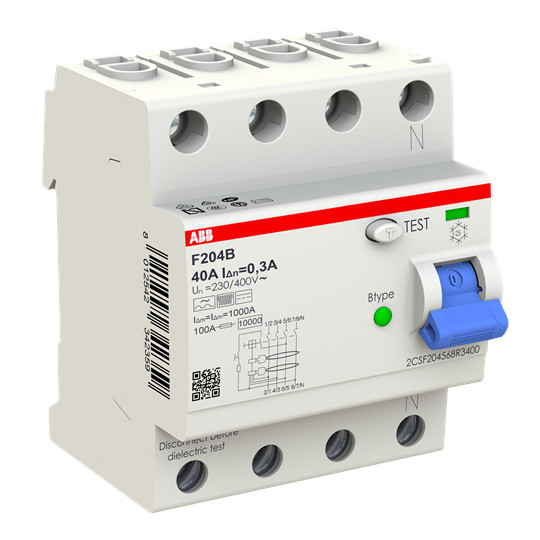 ABB F204B-40/0,3 FI-Schutzschalter Typ B 4P, 40A, 300mA, 3kA, 4TE