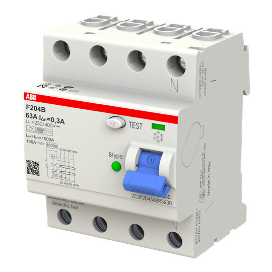 ABB F204B-63/0,3 FI-Schutzschalter Typ B 4P, 63A, 300mA, 3kA, 4TE