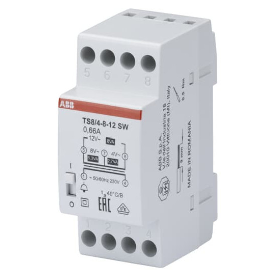 ABB TS8/4-8-12SW Klingeltrafo 230V 8VA,4-8-12V,EIN/AUS Schalter