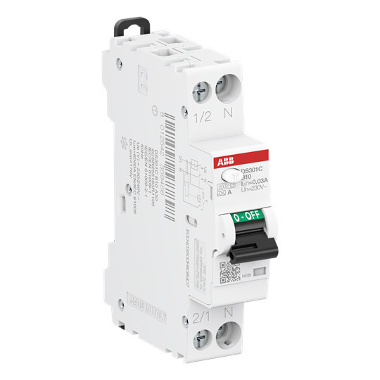 ABB DS301CA-B10/0,03 FI/LS-Schalter 6kA, 1P+N, Typ A, B10, 30mA 1 Teilungseinheit
