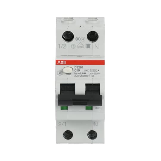 ABB DS201A-C10/0,03 FI/LS-Schalter 6kA, 1P+N, Typ A, C 10, 30mA