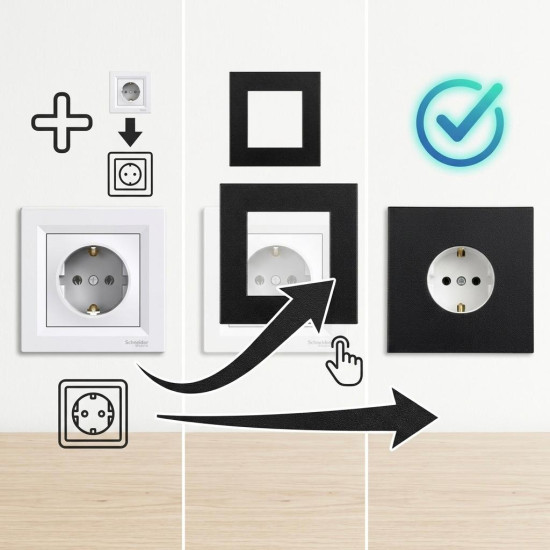SOIXX Aufsteckrahmen für Steckdosen Schneider Electric Asfora Schwarz Modernes Design ohne Demontage