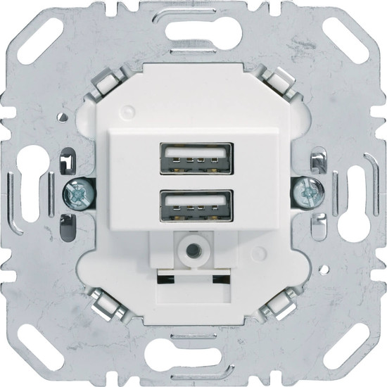 Berker 260209 USB Ladesteckdose 230V. 2fach. 3.0A. eckiger Tragring. polarweiß matt