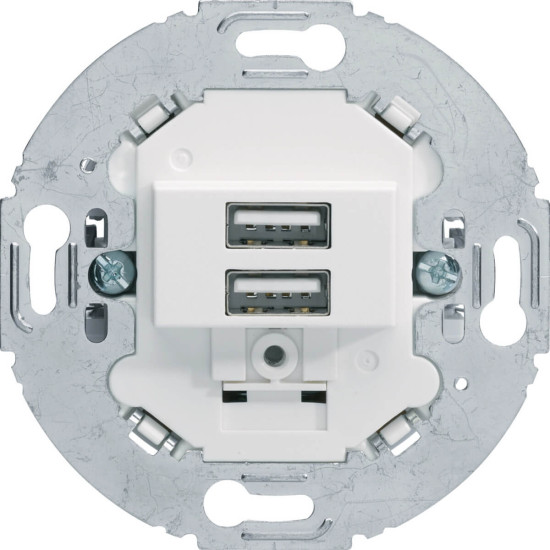 Berker 260219 USB Ladesteckdose 230V. 2fach. 3.0A. runder Tragring. polarweiß matt