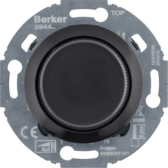 Berker 294411 Universal-Drehdimmer mit Zentralstück (R. L. C. LED). Serie 1930/Glas. schw. gl.