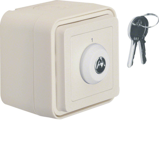 Berker 32713502 Schlüssel-Schalter. Wechsler 2 Positionen und Aufdr. 1 u. 2 AP W.1 polarweiß