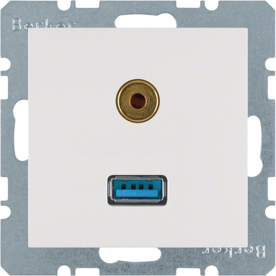 Berker 3315398989 USB/3.5 mm Audio Steckdose S.1/B.3/B.7 polarweiß. glänzend