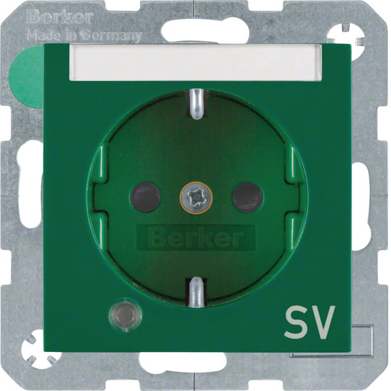Berker 41108913 Steckdose Schuko mit Kontroll-LED. BSF u. erh.BS S.1/B.3/B.7 grün. glänzend