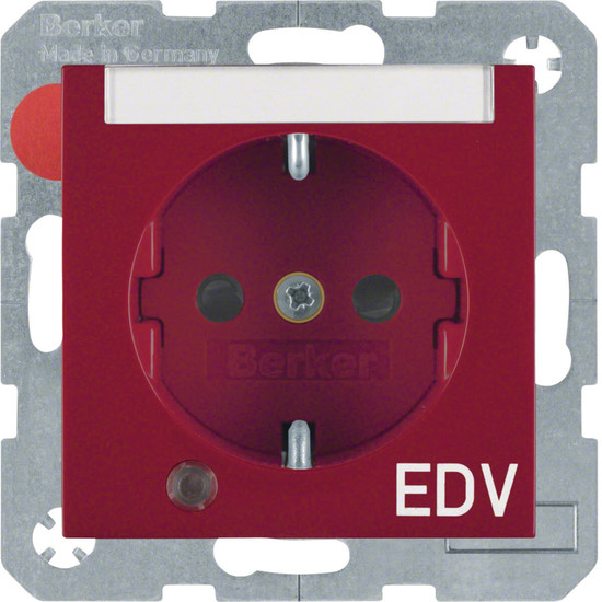 Berker 41108915 Steckdose Schuko mit Kontroll-LED. BSF u. erh.BS S.1/B.3/B.7 rot. glänzend