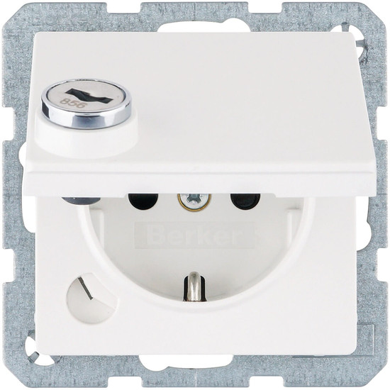 Berker 41636089 Schuko Steckdose m. Schraub-Liftklemmen.Klappd..Schloss. Q.1.polarweiß. matt