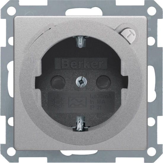 Berker 47086084 Steckdose Schuko mit FI-Schutzschalter u. erh.BS Q.x alu samt. lackiert