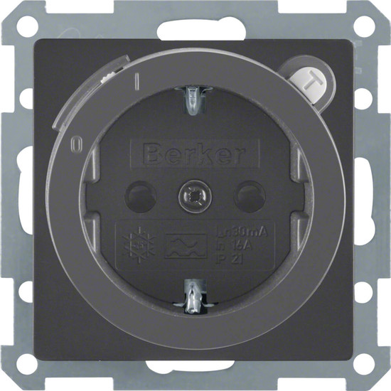 Berker 47086086 Steckdose Schuko mit FI-Schutzschalter u. erh.BS Q.x anthrazit. samt