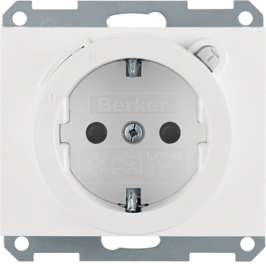 Berker 47087009 Steckdose Schuko mit FI-Schutzschalter u. erh.BS K.1 polarweiß. glänzend