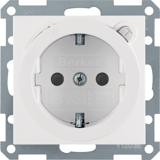 Berker 47088989 Steckdose Schuko mit FI-Schutzschalter u. erh.BS S.1/B.3/B.7 polarweiß. glänzend
