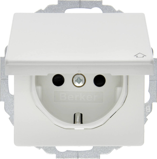Berker 47446089 Steckdose Schuko mit Klappdeckel u. erh.BS Q.x polarweiß samt