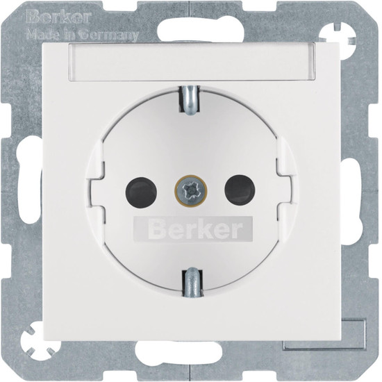 Berker 47498989 Steckdose Schuko mit Beschriftungsfeld u. erh.BS S.1/B.3/B.7 polarweiß. glänzend