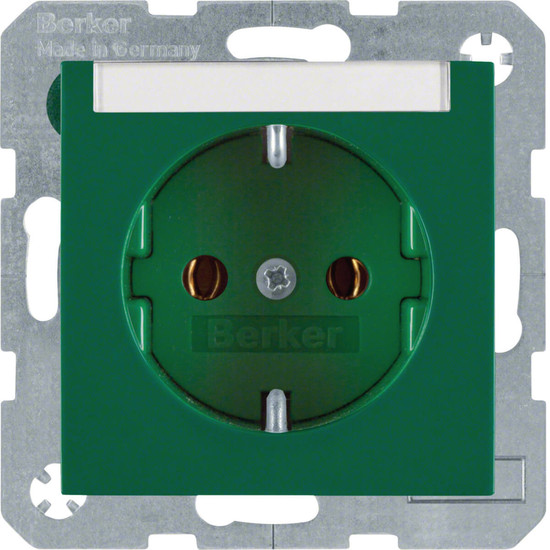 Berker 47508903 Steckdose Schuko mit Beschriftungsfeld S.1/B.3/B.7 grün. glänzend