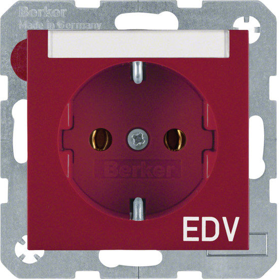 Berker 47508915 Steckdose Schuko mit Beschriftungsfeld und Aufdruck S.1/B.3/B.7 rot. glänzend