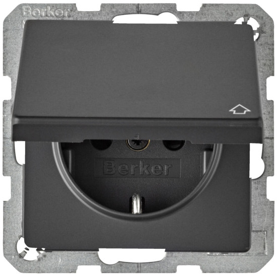 Berker 47516076 Steckdose Schuko mit Klappdeckel u. erh.BS Q.x anthrazit. samt