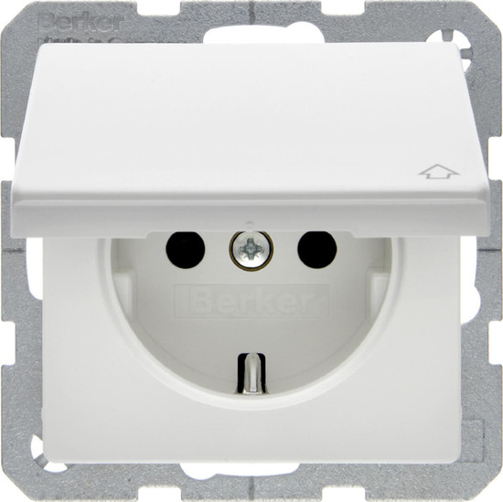 Berker 47516079 Steckdose Schuko mit Klappdeckel u. erh.BS Q.x polarweiß samt