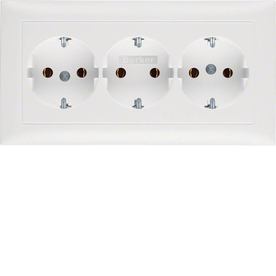 Berker 47661909 3fach-Steckdose Schuko mit Abdeckplatte S.1 polarweiß. matt