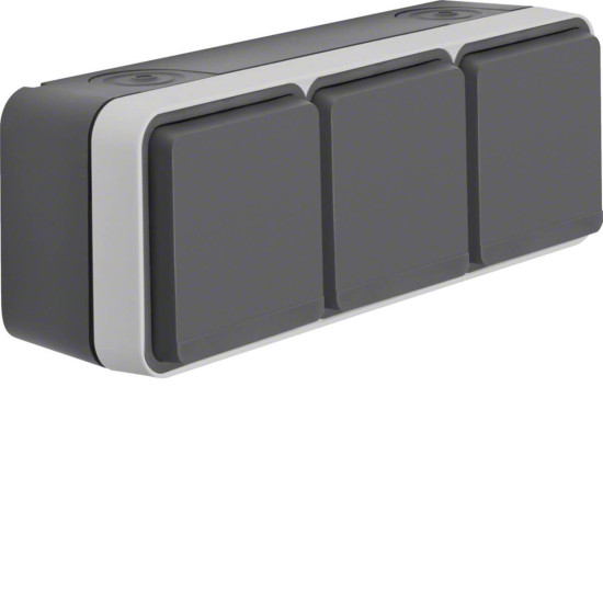 Berker 47733515 Steckdose Schuko 3fach waagerecht mit Klappdeckel AP. W.1. grau