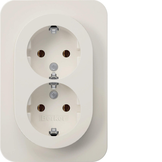 Berker 47742089 Doppelsteckdose Schuko mit Abdeckplatte. Berker R.1. polarweiß glänzend