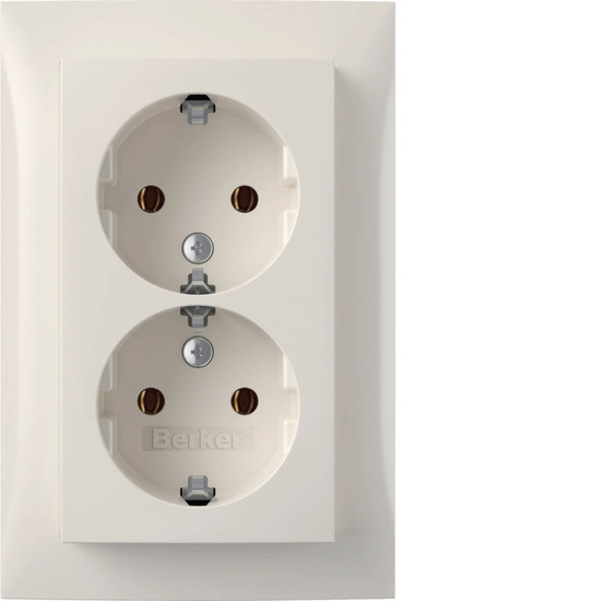 Berker 47748989 Doppelsteckdose Schuko mit Abdeckplatte. Berker S.1. polarweiß glänzend