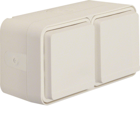 Berker 47753522 Steckdose Schuko 2fach waag. m. Klappd. AP. 4 Schieber. Berker W.1. polarw. matt