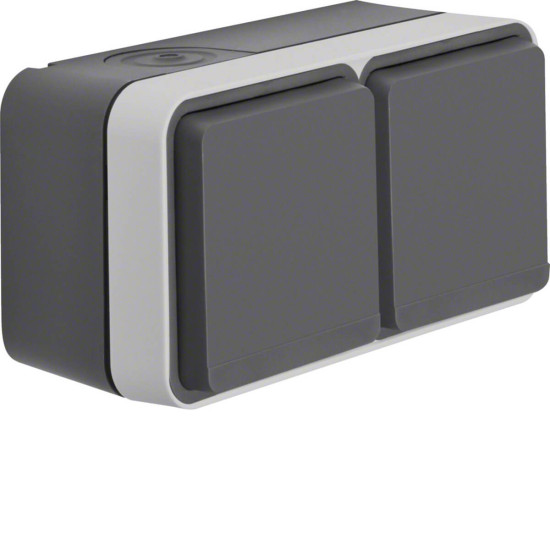 Berker 47843515 Steckdose Schuko 2fach waagerecht mit Klappdeckel AP W.1 grau