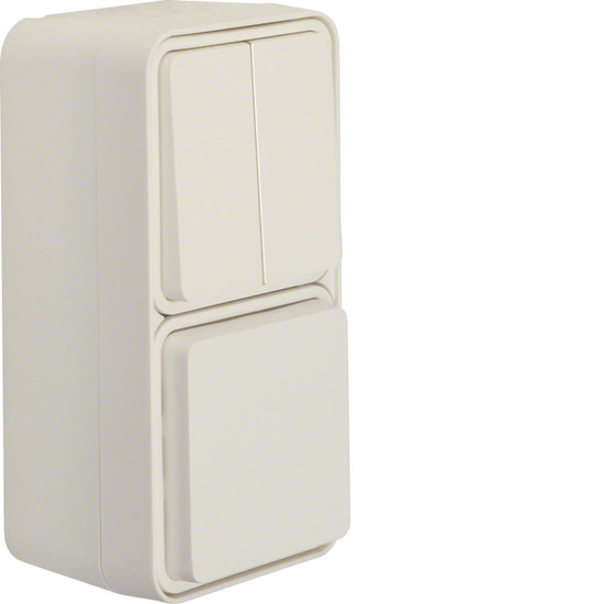 Berker 47903512 Kombination Serienschalter/Steckdose Schuko mit Klappdeckel AP W.1 polarweiß