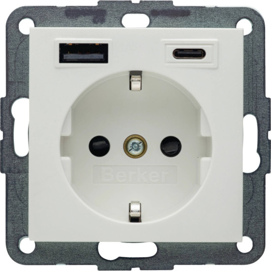 Berker 48141909 Steckdose SCHUKO/USB AC 20W PD S1 pw mt