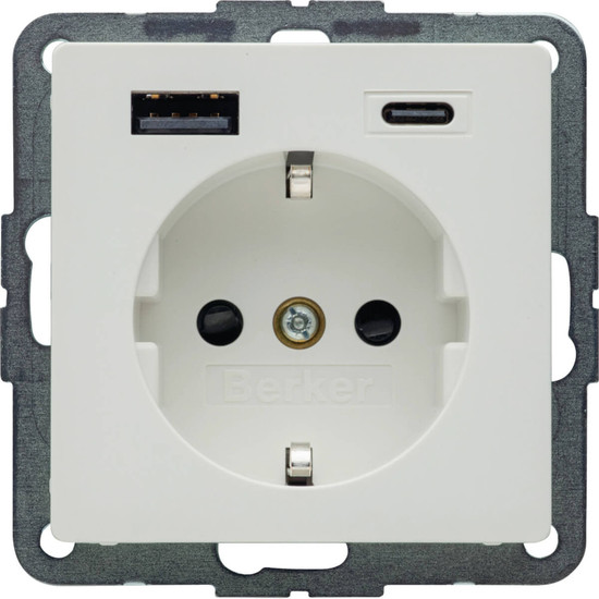 Berker 48146089 Steckd. SCHUKO/USB AC 20W PD Qx pw samt