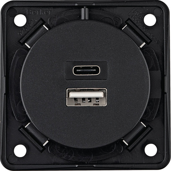 Berker 926202505 USB Ladesteckdose 230 V. 2fach. 3A. A+C. Integro. anthrazit
