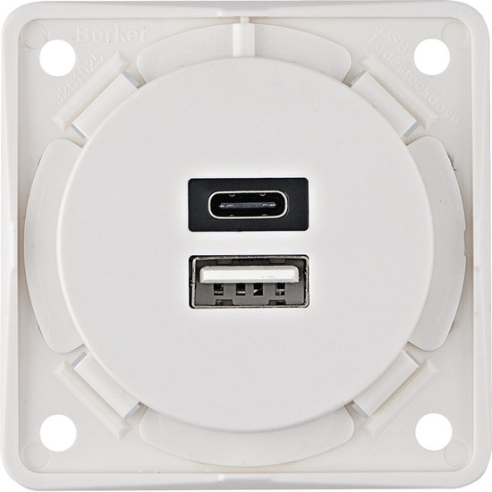 Berker 926202509 USB Ladesteckdose 230 V. 2fach. 3A. A+C. Integro. polarweiß matt