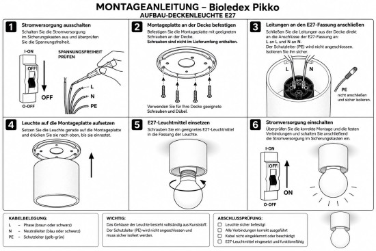 Bioledex PIKKO Deckenleuchte Wandleuchte E27 Aufbau 100mm Blau
